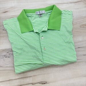 Peter Millar Polo Shirt Mens Green Striped 100% Cotton Golf Sz XL Classic